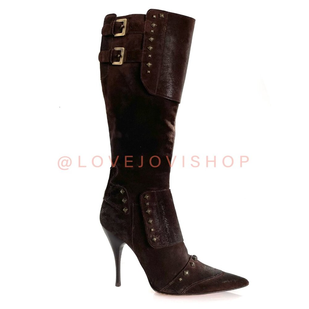 Runway | Cesare Paciotti Studded Leather Knee High Boots | Chocolate Red Bottoms